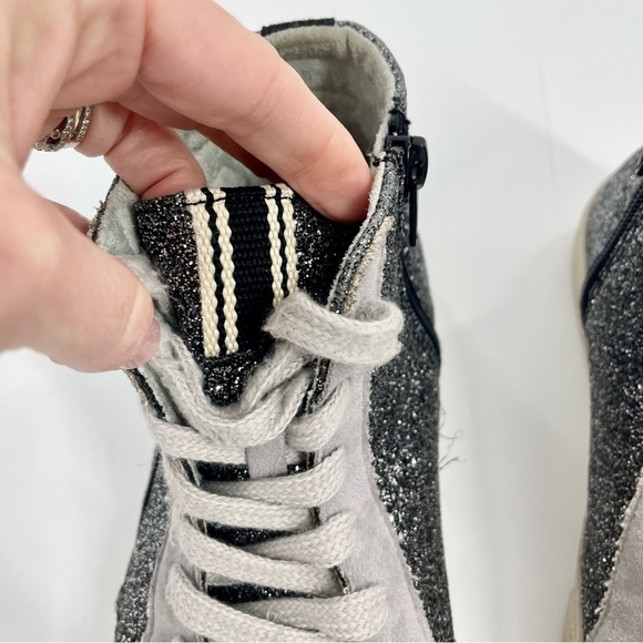 Shu Shop Roxanne Black Silver shiny Mid High Top Sneaker Tennis Shoe Women's 7 - Picture 6 of 10